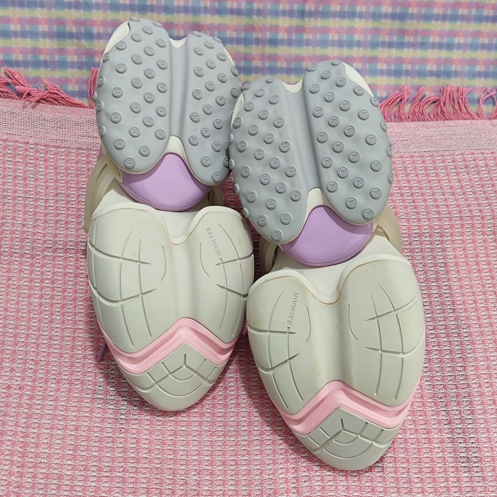 Balmain Women White Sneakers with Pink and Green Accents - Picture 8 of 11